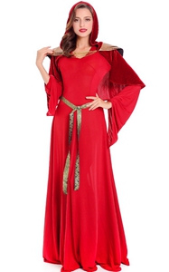 F1802 Womens Halloween Costumes Priestess The Red Woman Copslay Dresses Cloak